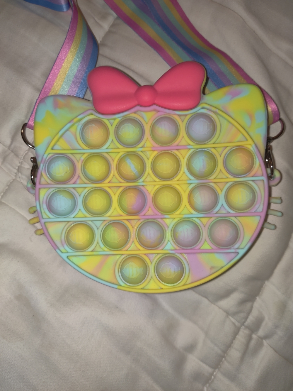 Source Unknown Pastel Rainbow Cat Pop Bubble Crossbody Bag with Pink Bow